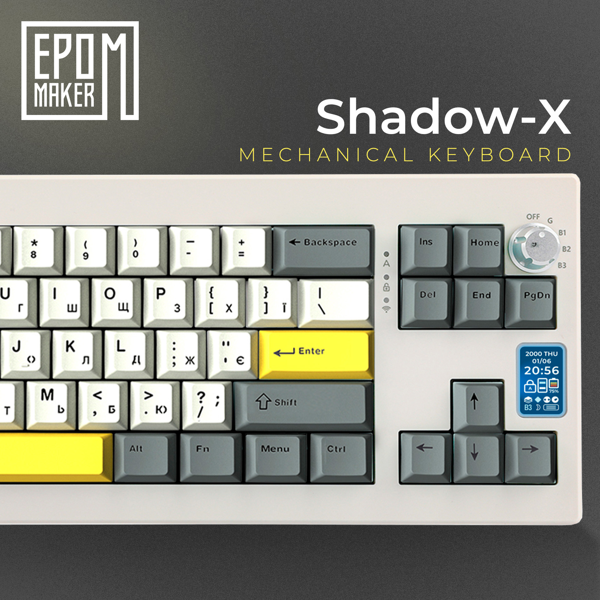 Бездротова клавіатура EPOMAKER Shadow-X Wisteria Linear механічна з Hot-Swap, RGB та дисплеєм